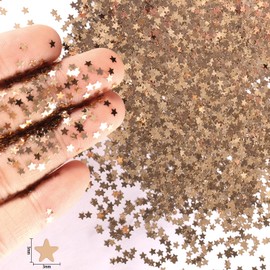 Renfio 1.75 Oz 50g Stars Confetti Glitter Micro Five-Pointed Stars Shape Shiny Sequin Glitters Resin Sparkle Chunky Sequins for DIY Mold Art Nail Artwork Holiday Decoration - Champagne Gold