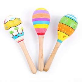 JIHUOO 10 Pcs Small Wooden Maracas Hand Percussion Rattles Unfinished Wood Music Maracas Wooden Rumba Shakers Percussion Instrument Mexican Fiesta Party Favors