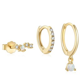 3pair Small Hoop Earrings Set, Dainty Small Hoop Earrings for women. 14K Gold Plated Chunky Open Hoop CZ Dangle Huggie Cartilage Stud Earrings Multiple Piercings earring (3pair)