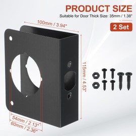 PATIKIL Door Reinforcement Plate, 2 Set Doors Reinforce Repair for 1-3/8" Thick Door 4-1/2" Size Door Knob Lock Latch Deadbolt Cover Plate Home Security, Black