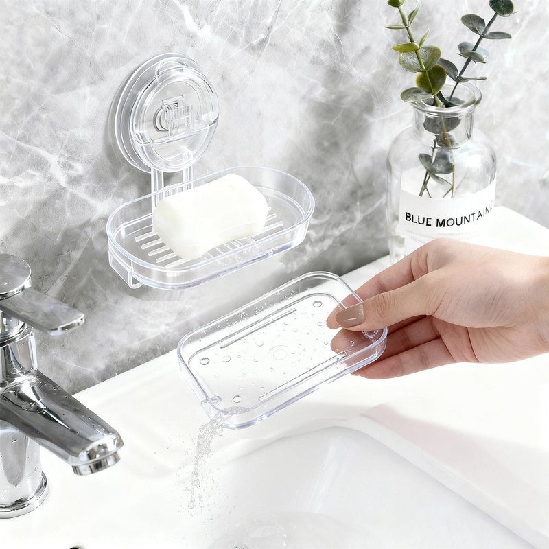 2 Pack Suction Cup Soap Dish Holder Clear Acrylic Wall