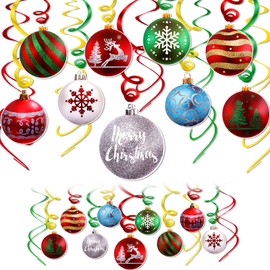HOWAF 30pcs Christmas Ball Hanging Swirls, Christmas Hanging Foil Swirl Decorations, Colorful Christmas Hanging Ornaments for Xmas Party Supplies, Christmas Party Swirl Streamer for Ceiling Decor