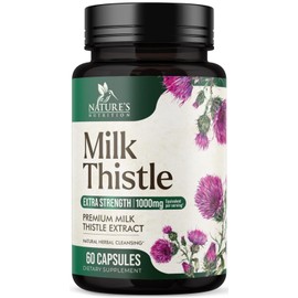 Nature's Milk Thistle 1000mg - Herbal Liver Supplement - Best Milk Thistle Liver Cleanse Detox & Repair Formula with Dandelion Root Extract & Silymarin Marianum, Supports Liver Health - 60 Capsules