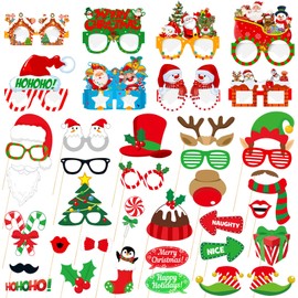 Auzesto 40Pcs Christmas Party Supplies Includes Christmas Photo Props Funny Christmas Paper Glasses Frames Kit for Kids Adults Christmas Costume Accessories Holiday Party Xmas Photo Booth Props