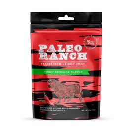 PALEO RANCH Uncured Bacon Jerky, Honey Sriracha, No Added Hormones, No Preservatives, 1.5-oz. Pouches (Pack of 2)