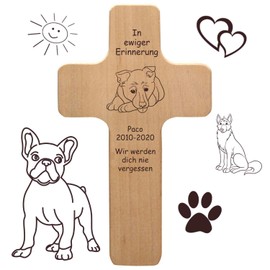 Geschenkissimo Dog Cross, Customisable with Engraving, with Name, Saying, Motif, Wooden Cross for Living or Deceased Dogs as a Dog Sign, Memorial Plaque, Mourning Gift, Grave Decoration, Sayings with Dog
