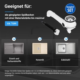 Strainer Basket Valve Drain Fitting Diameter 70 mm Bowden Cable Rotary Control 1 Inch Connection Overflow with Eccentric Valve for Sink