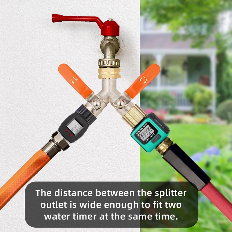 2 Way Hose Splitter, Brass High Flow Garden Hose Splitter