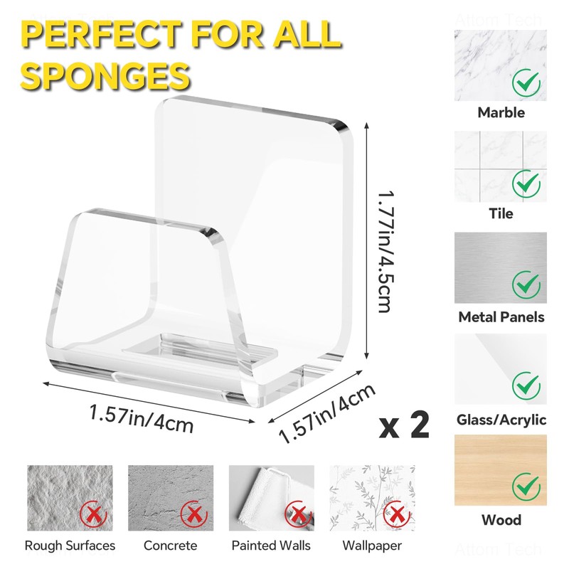NiHome Clear Acrylic Kitchen Sink Sponge Holders 2PCS for Sponges,