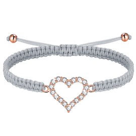 J.Endéar womens+clearance+sale,prime+deals+today+clearance,Multicolored Heart Bracelet for Women 925 Sterling Silver Rosegold Handmade Braided Bracelet String with Adjustable Chain 16+8cm
