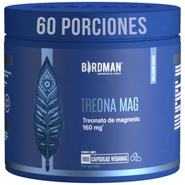 BIRDMAN Treonato de Magnesio 160 MG | Apoya tu Alimentación Diaria | Fórmula Limpia Sin Aditivos | Cápsula Vegana | Esencia Refrescante | Suplemento Alimenticio | 60 Porciones | 180 Cápsulas