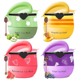 4PCS Bee Lip Balm Honey Pot Propolis Grape Apple Watermelon Bee Lip Balm with Stick, Hydrating Lip Sleeping Mask, Reduce Lip Lines and Prevention Cracked