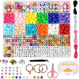VOSHOME 836 Cuentas de Bricolaje para Pulseras, Kit de DIY Bisuteria de Collar, Cuentas De Arcilla para Pulseras, Kit para Hacer Pulseras Niñas, Exquisita caja de almacenamiento, Regalos Niña