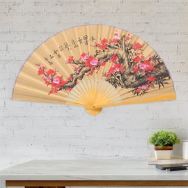 STOBAZA Large Folding Fan Flower Wall Fan Giant Fan Wall Art Decor Feng Shui Ornament Chinese Japanese Traditional Fan Oriental Asian Fan for Dancing Performance Wall Window Decor-35.37X19.65X1.18in