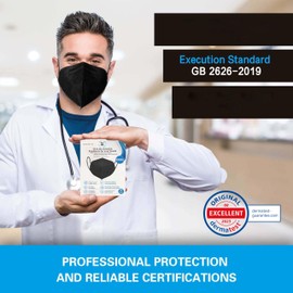 W WARDERER KN95 Face Masks 15 Pack, Black KN95 Masks for Adults, Protective Dust Masks with 99.5% Filter Performance, Comfortable Disposable Face Mask, Respirator Mask GB2626-2019 Standard