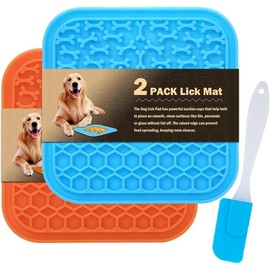 3 Pack Lick Mat for Dogs and Cats,  Slow Feeder Bowl Mat for Bathing, , Nailing, Trimming, -Grade,  Licking Pad - Color: 2PCS Blue+Orange, Size: Large