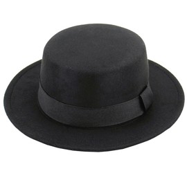 Upstore Wide Brim Fedora Hat Classic Flat Top Panama Hat Felt Church Derby Cap with Ribbon for Men and Women, black