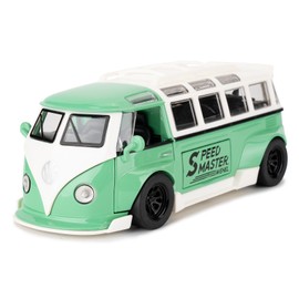 BDTCTK 1/32 Volkswagen Bus Transporter Model Car with Surfboards Convertible Camping Van, Zinc Alloy Pull Back Toy car with Sound and Light for Kids Boy Girl Gift(Green)