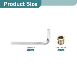 sourcing map 50Pcs 5/16"-18x1/2" Threaded Inserts Nuts, Zinc Alloy Hex Socket Drive Screw-in Nut Threaded Inserts with 1Pcs Hex Wrench, Wood Inserts Bolt Assortment Kit for Wood Furniture
