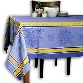 Wipeable Tablecloth Spill Resistant Teflon Coated Floral Cotton French Provencal Jacquard Tablecloth for Rectangle Tables 63x98 inches Bleu Fleur d'Olivier