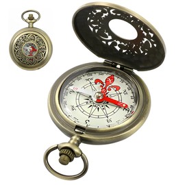 KEMUZ Retro Compass with Engraving, Brass Camping Tool Metal Pocket Children's Compass, Durable, Shockproof, Waterproof, Hollow Brass for Outdoor Navigation