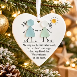 Heart-Shaped Sisters Sea Glass Ornament, Handmade Sea Glass Friendship Keepsake, Handmade Acrylic Hand in Hand Pendant,for Best Friends (A*1)