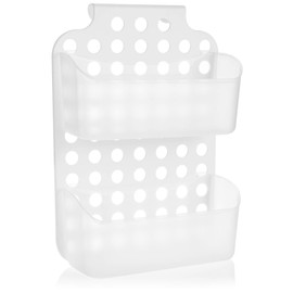 com-four® Shower Basket with 2 Compartments, Shower Gel Holder with Hanging Hooks, Height-Adjustable Hanging Basket, Shower Shelf, Flexible Shower Shelf for Hanging (1 Piece - 36 x 25 cm, White)