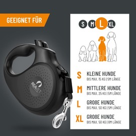 ReaVET Retractable Dog Lead 5 m for Large Dogs (L) I Ergonomic & Non-Slip Handle I Retractable Dog Lead Robust Extendable Lead with Brake Stop System I Lead Dog up to 50 kg