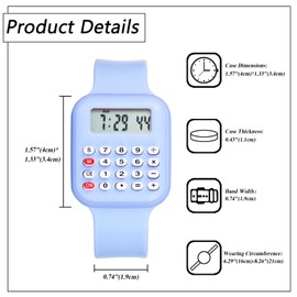 JewelryWe Children's Digital Watch with Calculator Rectangular Digital Electronic Watch Children's Watch Calculator Watch with Calculator, Date and Time - Gifts for Boys Girls Teenagers, blue, Strap.
