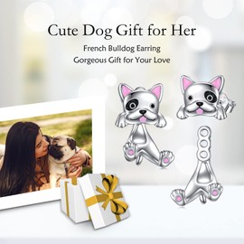 VONALA French Bulldog Stud Earrings for Women 925 Sterling Silver Dog Earrings French Bulldog Jewelry Hypoallergenic French Bulldog Gifts for Women Birthday