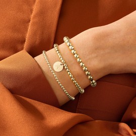 Turandoss Gold Initial Bracelet for Women - Dainty 14K Gold Plated Beaded Initial L Disc Charm Bracelet Trendy, Womens Monogram Jewelry for Women Gifts