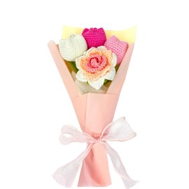 Crochet Flower Bouquet– Crochet Tulip Knitted Artificial Flowers, Handmade Rose Bouquet Ideal for Mother's Day, Valentine's Day, Home Decor, and Celebrations