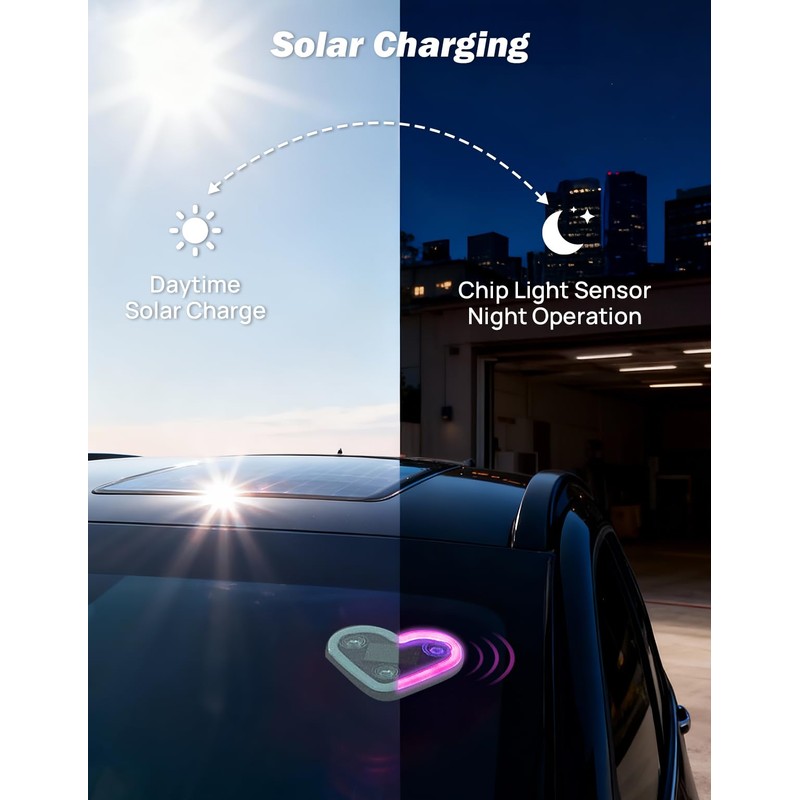 JOYTUTUS Car LED Ambient Light Solar Powered Heart Neon Light