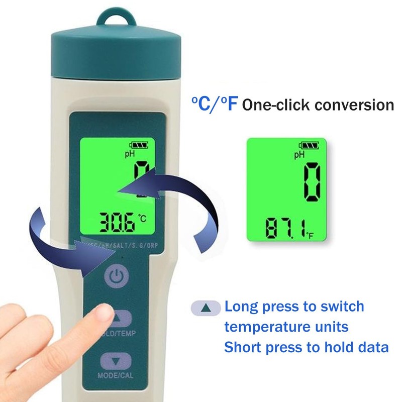 B-Qtech Digital Water Quality Tester 8 in 1, PH/TDS/EC/ORP/S.G/H2/SALT/TEMP Tester,