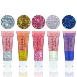 Veroa 5Pcs Face Chunky Glitter Gel,75ml Mermaid Sequins Holographic Glitter