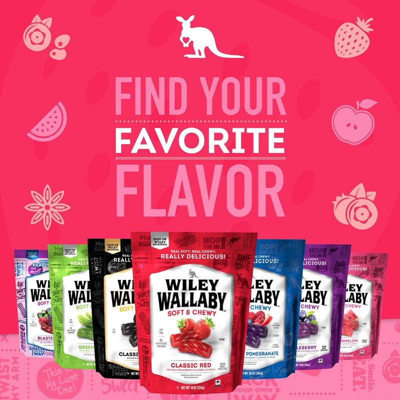 Wiley Wallaby Classic Red Strawberry Licorice Candy, Soft & Chewy,10oz,1Pk