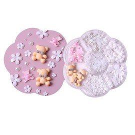 Generic Bow Nail Charms, 3D Resin Acrylic Nail Charms, Cute Fashion Pink Bow Knot Pearl Beads Flower Bear Nail Gems for Nail Art DIY Accessories (B | Flowers + Pears + Bears)