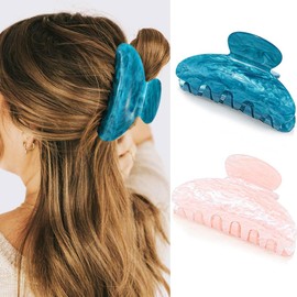 Gortin Acrylic Claw Clips Medium Hair Clips Nonslip Hair Claw for Thick Hair Fancy Hair Accessories for Women (E-Royal Blue+Light pink, Free size)