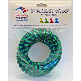 Outback Wrap - Snakelet Wrap Hydraulic Hose Management Protector and Tagging Wraps for Farming and Agriculture Equipment, Tractors, Harvesters, Planters, and Sprayers 12mm Diameter- 5 Foot (Green)