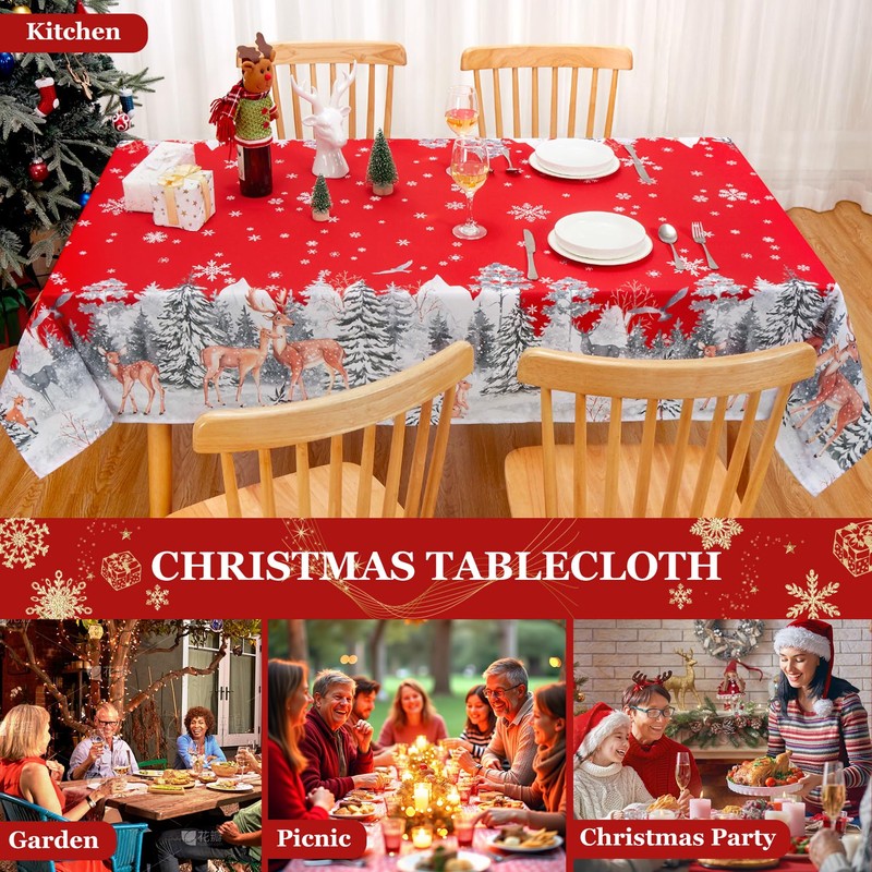 CAROMIO Christmas Table Cloth Waterproof Wipeable Tablecloth Wrinkle-Resistant Table Cover,
