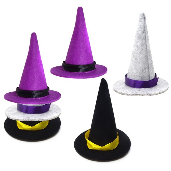 Honbay 6PCS Halloween Mini Felt Witch Hats Party Hats Small Wine Bottle Topper Decor with Ribbon for Party Favors DIY Hair Accessories (3 Color)