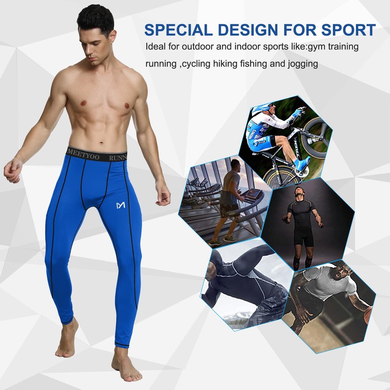 MEETYOO Leggings Uomo, Calzamaglie Sportive Pantaloni Fitness Compressione Baselayer per
