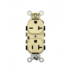 Leviton 20 Amp, 125/250 Volt, Narrow Body Duplex Receptacle, Straight Blade, Commercial Grade, Self Grounding, Dual Voltage, 5842-I, Ivory
