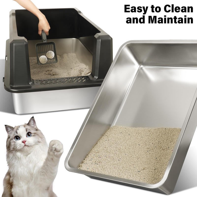 Nyutu XXXL Stainless Steel Litter Box with Lid, Jumbo 28"x20"x14"