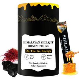 UUNZ Himalayan Pure Nutritious Shilajit Honey Sticks Gold- Saffron, Honey - 75% Fulvic Acid, 85+ Trace Minerals - for Men Women - 30 Sticks(Shilajit Honey 30 Sticks)