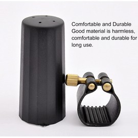 Saxophone Alto Sax Ligature Fastener Professional Compact PU Leather with Plastic Cover for Alto Sax Saxophone Clarinet Mouthpiece Black
