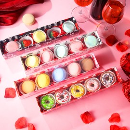 Funnymoom 24 Sets Valentine's Day Chocolate Strawberries Cookie Boxes with Clear Window 200 Pcs Paper Food Trays 8 Bags Raffia Grass Bakery Macaron Boxes Serving Trays Gifts 12 x 2.5 x 2.2 Inches