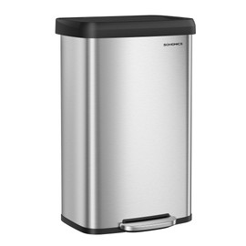 SONGMICS Kitchen Trash Can, 21 Gallon (80 L) Stainless Steel Garbage Can, with Stay-Open Lid and Step-on Pedal, Soft Closure, Tall, Large and Space-Saving, Silver and Black ULTB534E01