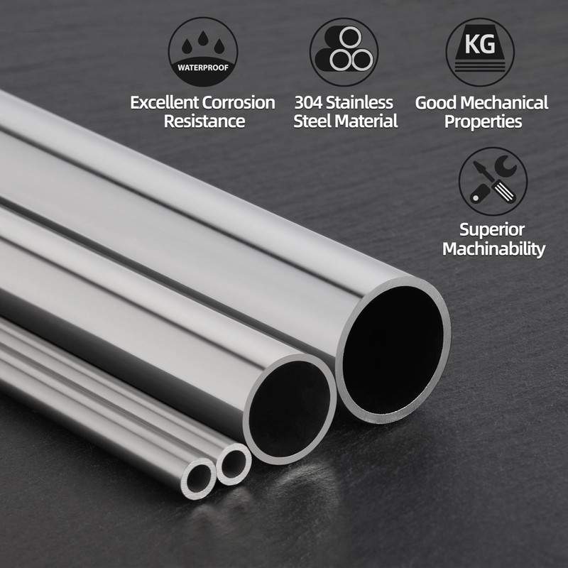 KWOKWEI 2PCS 300mm Stainless Steel Round Tubing, 1” OD, 7/8”