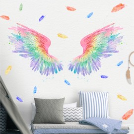 WOHAHA Watercolor Feather Wall Decals Angel Wings Creative Wall Stickers Decor Peel and Stick Removable Wall Art Murals Girls Baby Kids Bedroom Living Room Dinning Room Lovely Wall Decoration